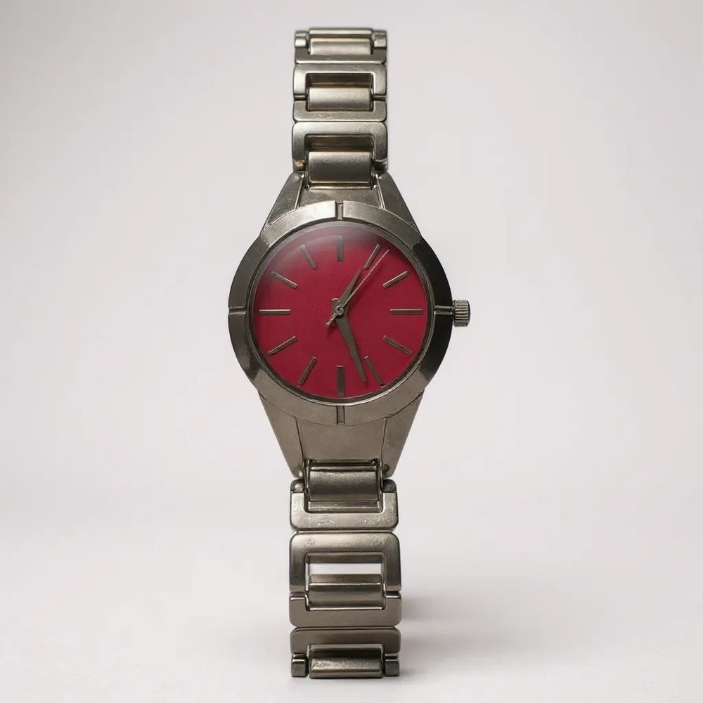 Silver Tone Women's Fashion Watch Pink Face Analog Quartz Japan Movt 78/1001‎